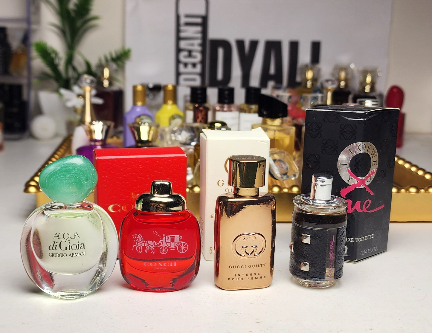 . Pack 4 Miniatures Gucci + Coach + Loewe + Armani
