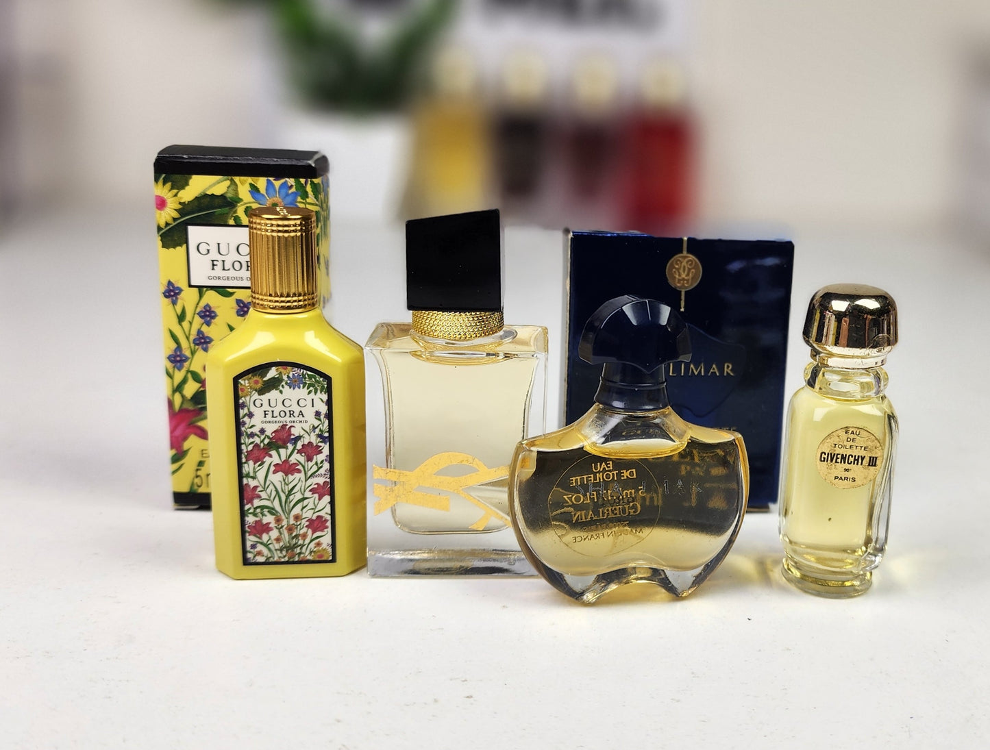 . Pack 4 Miniatures GUERLAIN + LIBRE YSL + GIVENCHY + GUCCI