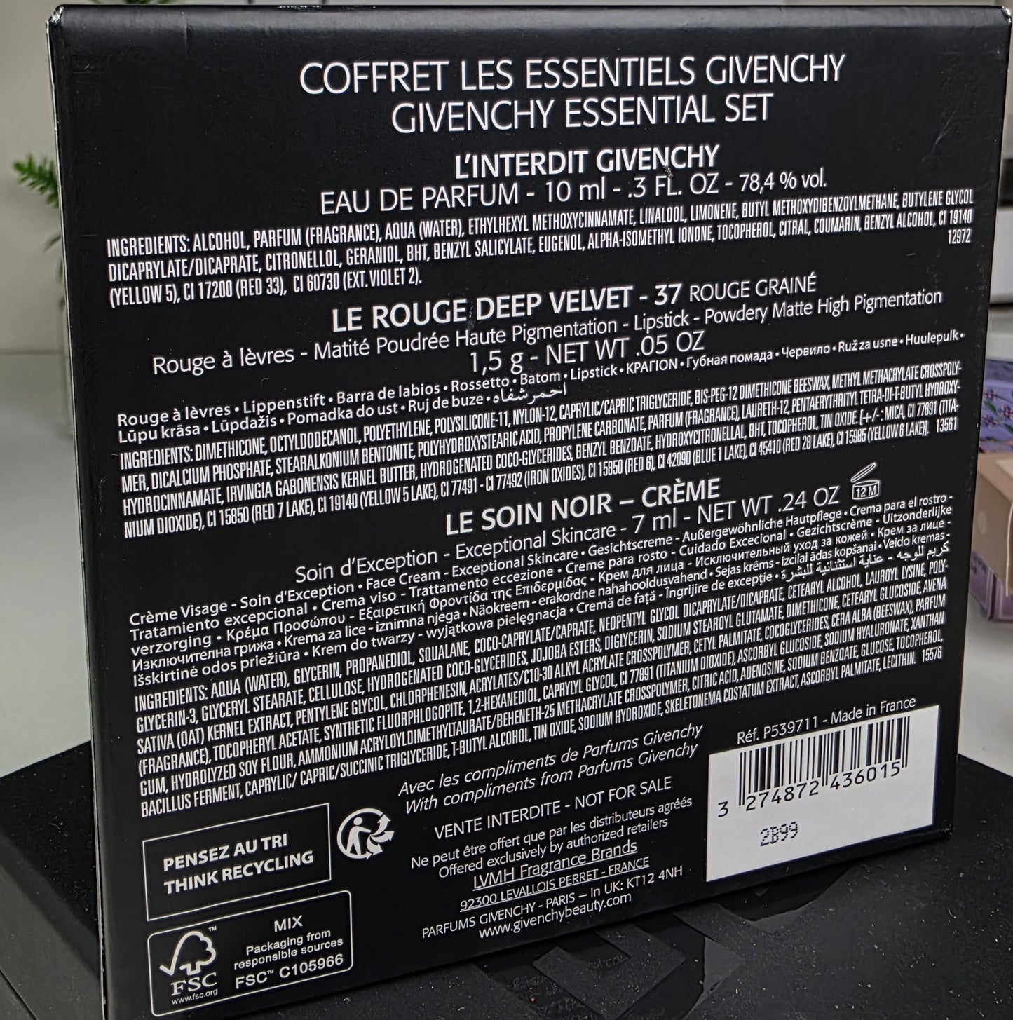 Coffret Miniature Linterdit 10ml + mini rouge Givenchy + Le Soin Noir