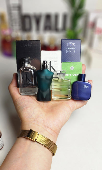 .pack 4 miniatures pour homme JPG + Lacoste + Hèrmes + Guerlain