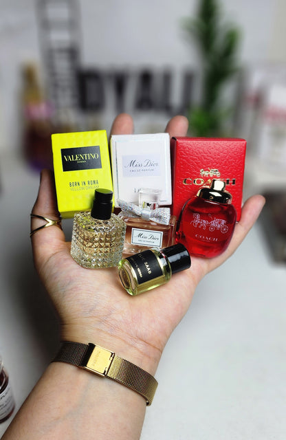 .Pack 4 Miniatures Valentino + Miss Dior + Elie Saab + Coach