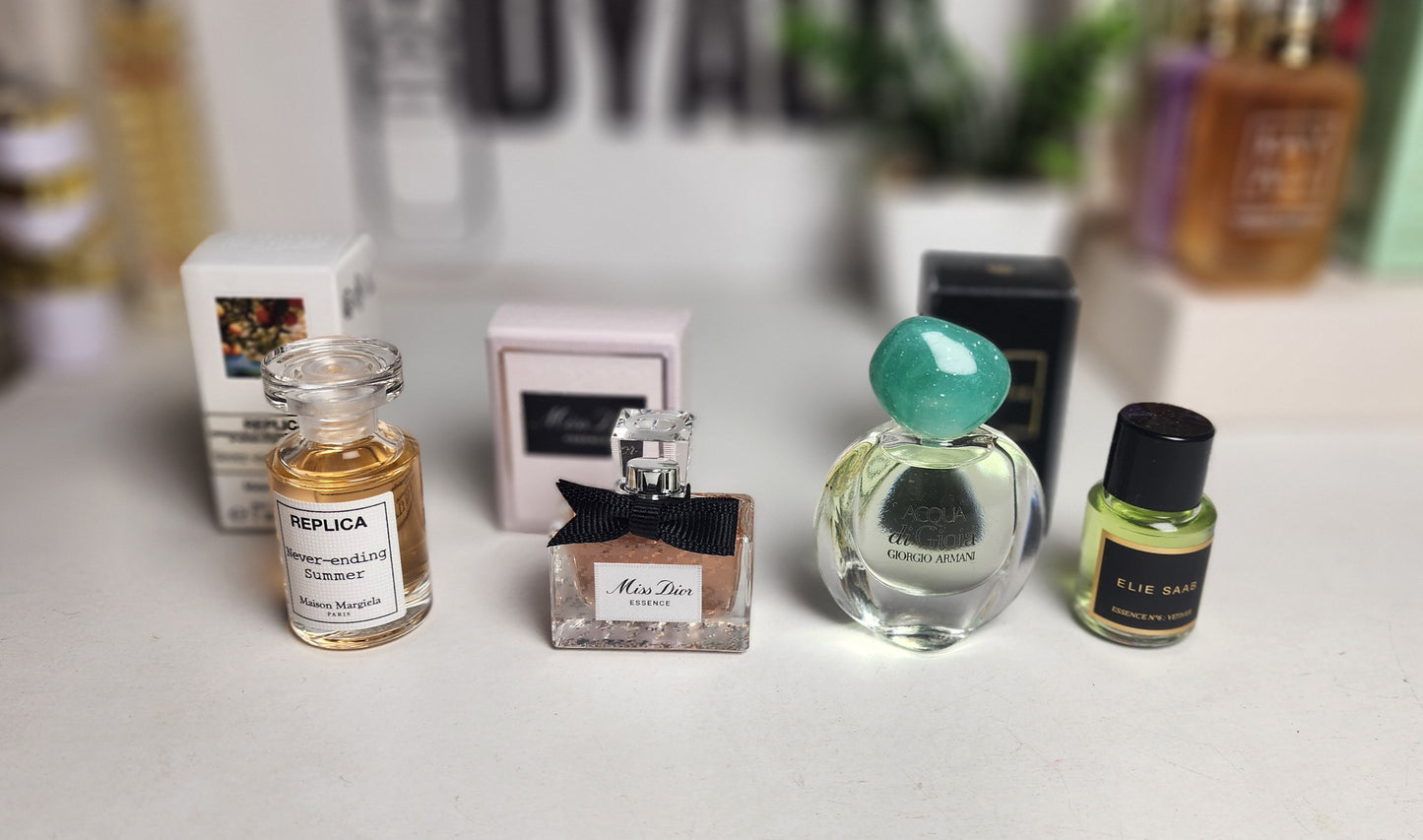 .pack 4 miniatures Dior + Replica + Armani + Elie Saab