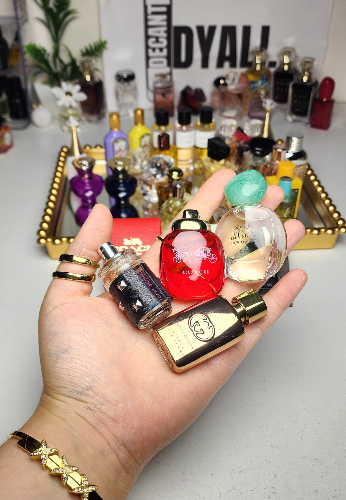 . Pack 4 Miniatures Gucci + Coach + Loewe + Armani