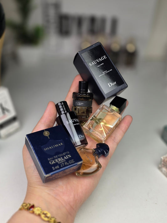 . Pack 4 Miniatures YSL LIBRE + DIOR SAUVAGE + GUERLAIN  + SPICEBOMB 2femme + 2homme